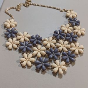 18" cream and slate blue flower statement necklace